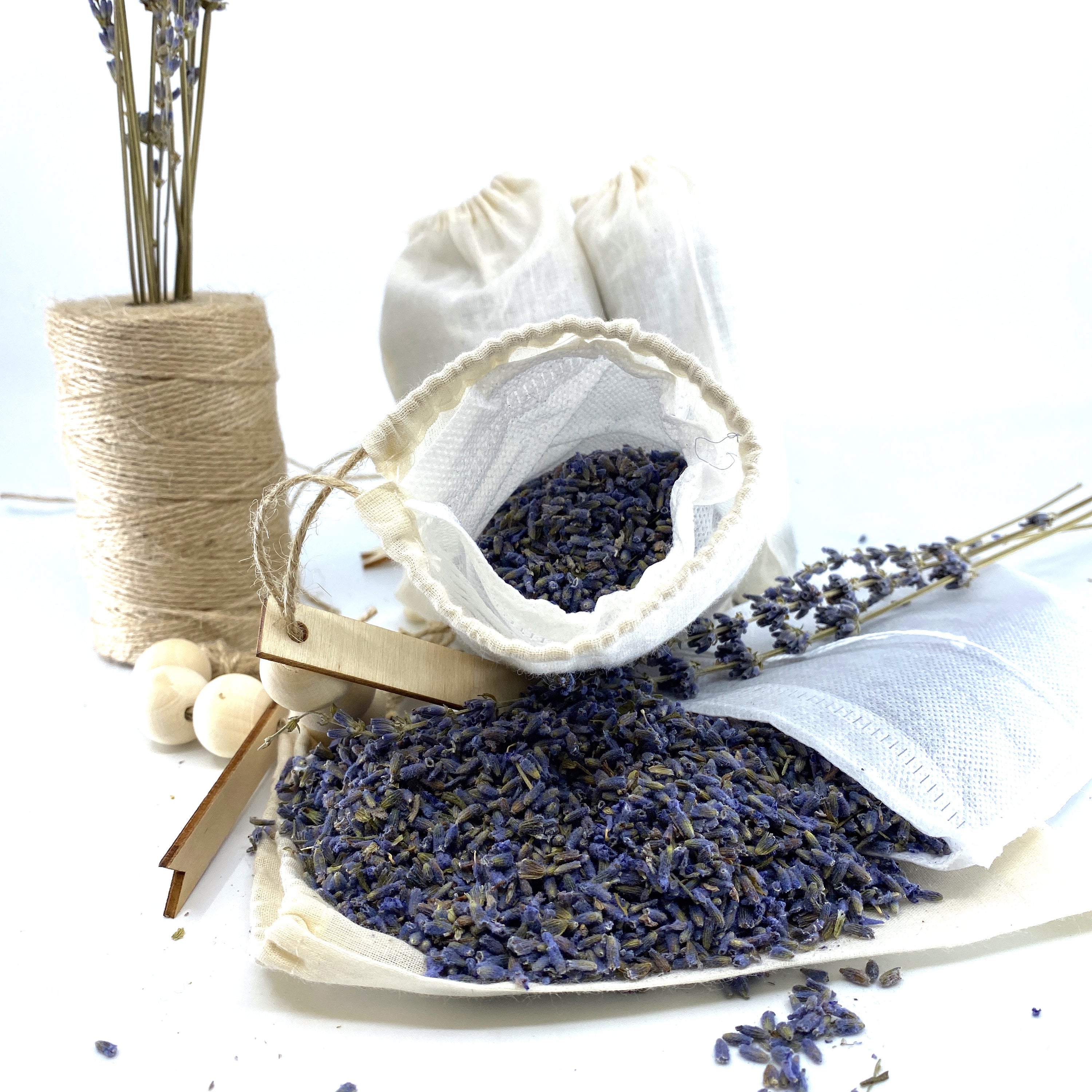100% Naturally Dried Lavender Flowers, Jute & Wooden Beaded Drawstring